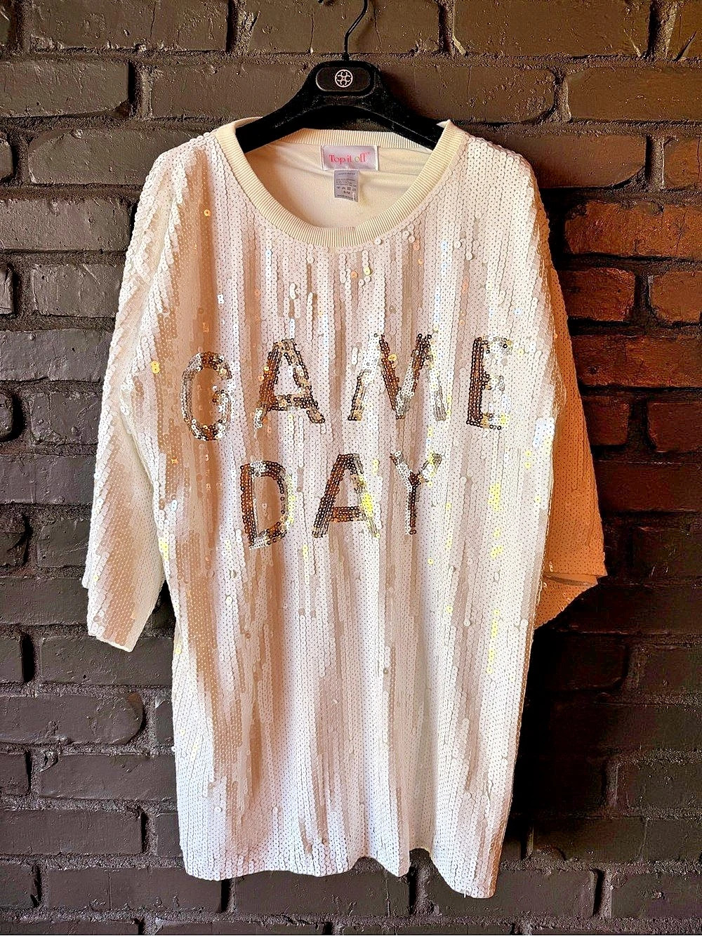 Topitoff Sequin Game Day Long Sleeve Top White S/M Like New
